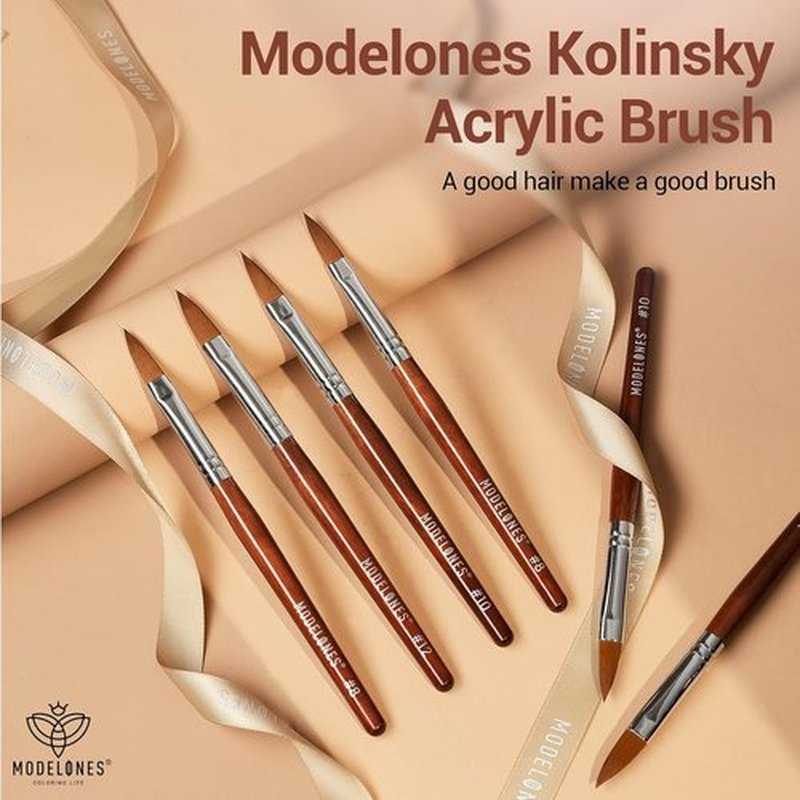 MODELONES Acrylic Nail Brush - 100% Pure Kolinsky Hair Bristles | Sturdy Wooden Handle, Size 8