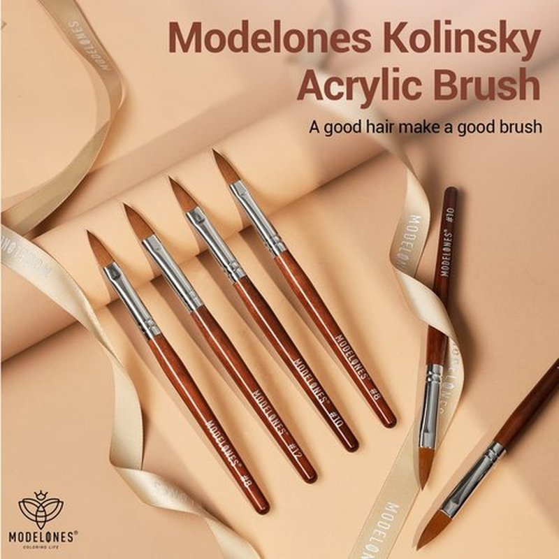 Modelones Kolinsky Acrylic Nail Brush Set, Size 8/10/12 Round Shaped Nail Brushes for Acrylic Powder, Gel Polish, Extension Gel, 3D Carving & Detailing Design with Wooden Handle Salon & DIY Use