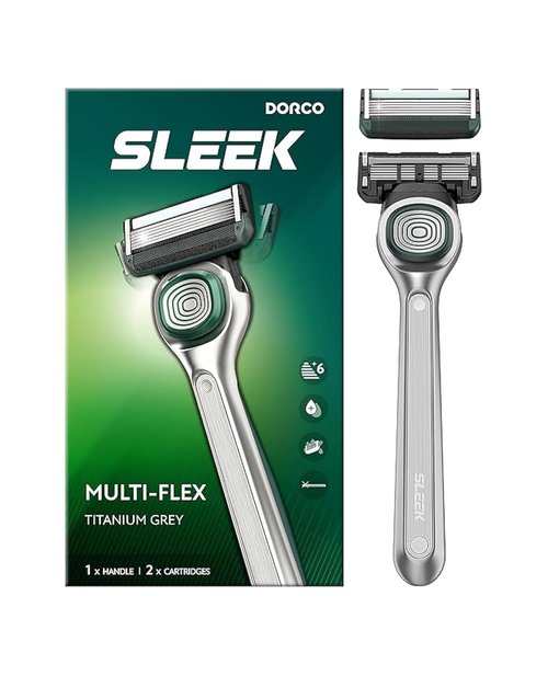 DORCO Sleek 6 Blade Razor for Men - Smooth Shaving with Multi-Flex Technology | Includes 2 Cartridges