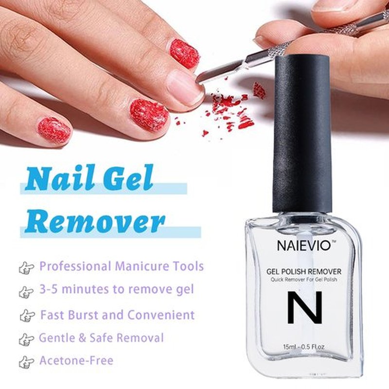 NAIEVIO Gel Polish Remover Kit - Remove Gel Polish in 3-5 Min! No Soak & Foil-Free Gel Nail Polish Remover with Cuticle Pusher & File for Salon Results at Home (0.5 fl oz)