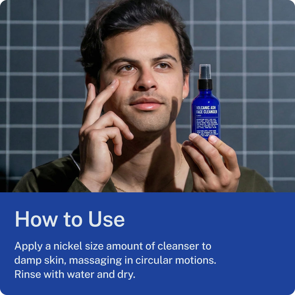 Blu Atlas Volcanic Ash Face Cleanser for Men with Vitamin C, Gentle Daily Exfoliating Facial Cleanser for Dry, Normal & Sensitive Skin – Fragrance Free, 4 oz