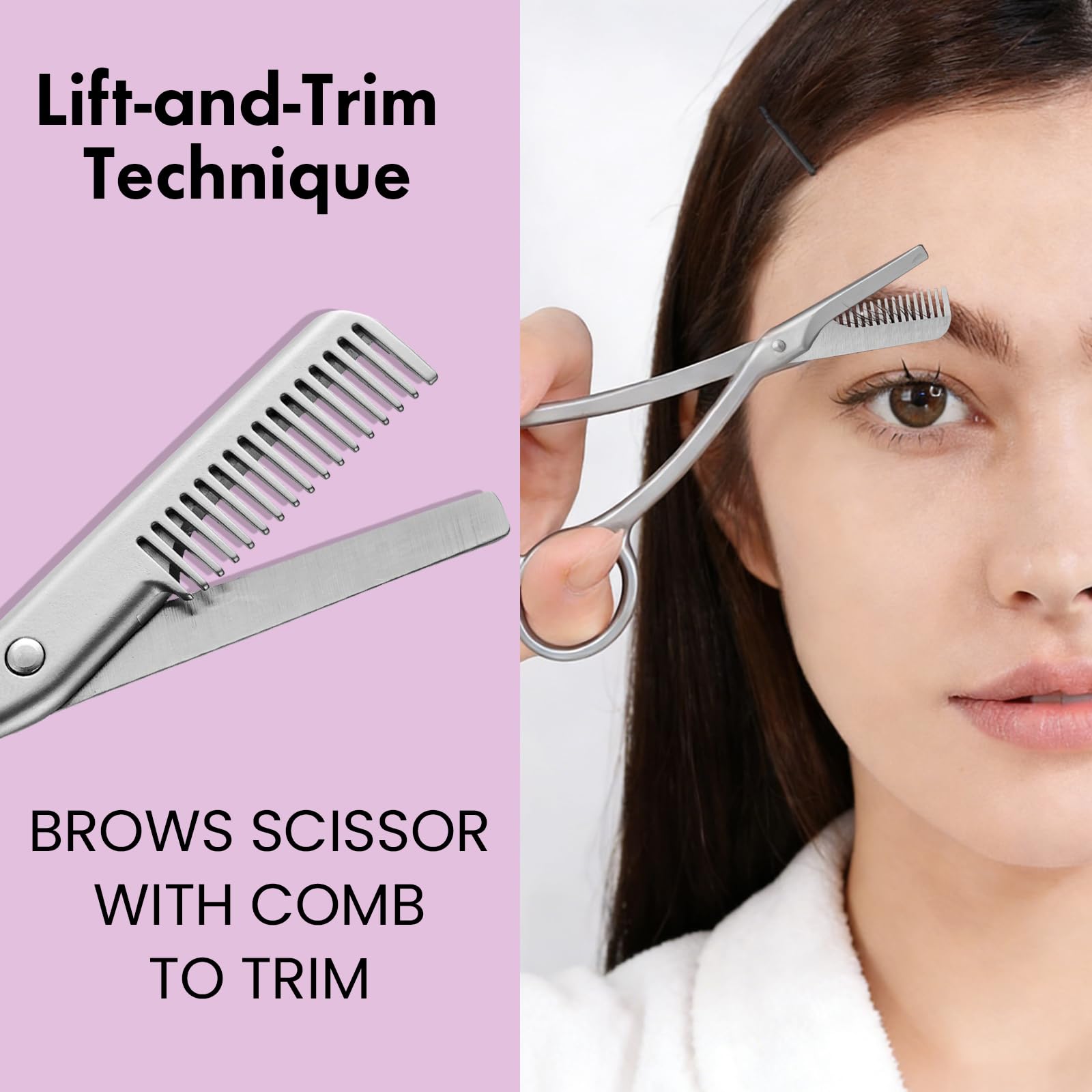 Stainless Steel Eyebrow Trimmer Scissors with Comb – Includes Dual-Ended Angled & Spoolie Brow Brush