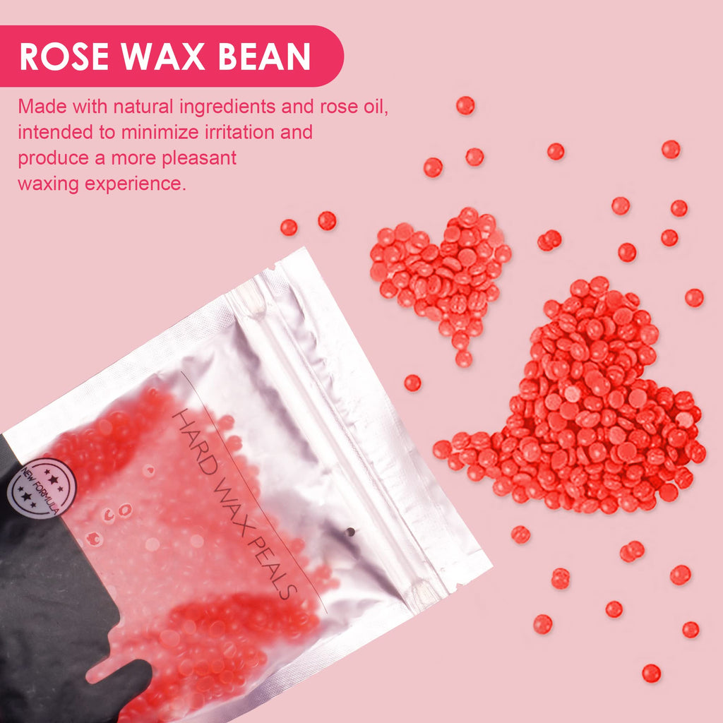 Waxing Kit for Women, Wax Warmer Kit for Brazilian Bikini Hair Removal with 14oz Rose Hard Wax Beans for Women Men Armpit Legs Eyebrow Body Home Waxing