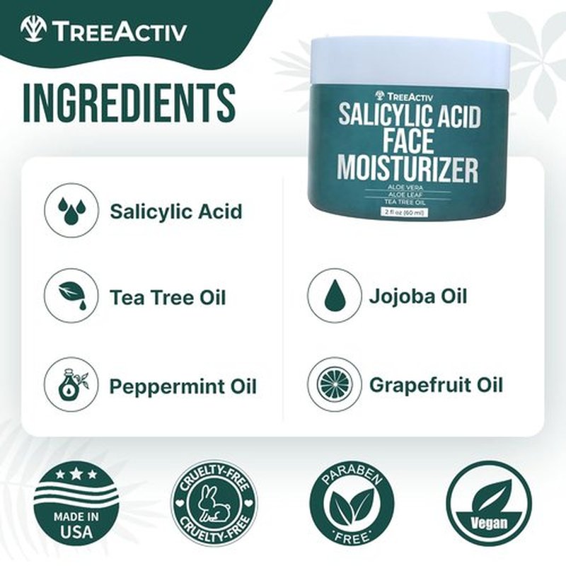 TreeActiv Acne Eliminating Face Cream - Tea Tree Moisturizing Formula for Balanced Skin | 2 fl oz