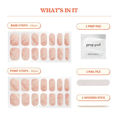 Heyhae Semi Cured Gel Nail Strips | No LED Lamp Needed | Pink, Marble | Easy Apply & Remove, Salon Quality | Includes 28 Strips, 1 Prep Pads, Nail File & Wooden Stick - Hey, Crystal Calm
