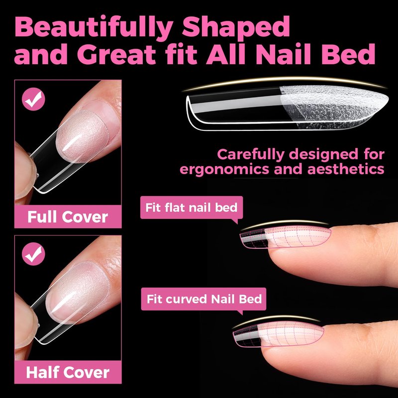 UNA GELLA Square Gel Nail Tips 15 Sizes Medium Square Press on Nails Pre Etched 300pcs Soft Gel Fake Nails Full Cover For Nail Extension Home DIY Nail Salon for Women