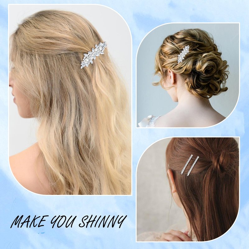 WHAVEL 4PCS Silver Rhinestone Hair Clips - Bride Barrettes Fancy Wedding Prom Formal Hair Accessories for Women