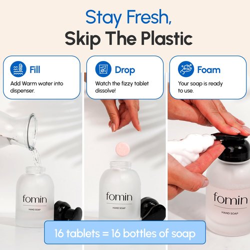 FOMIN Foaming Hand Soap Refills (16 Pack) - Variety Pack Foaming Hand Soap Tablets - Skin Friendly Foam Soap Refill for Hand Wash - Makes 128 fl oz (16 x 8 fl oz)