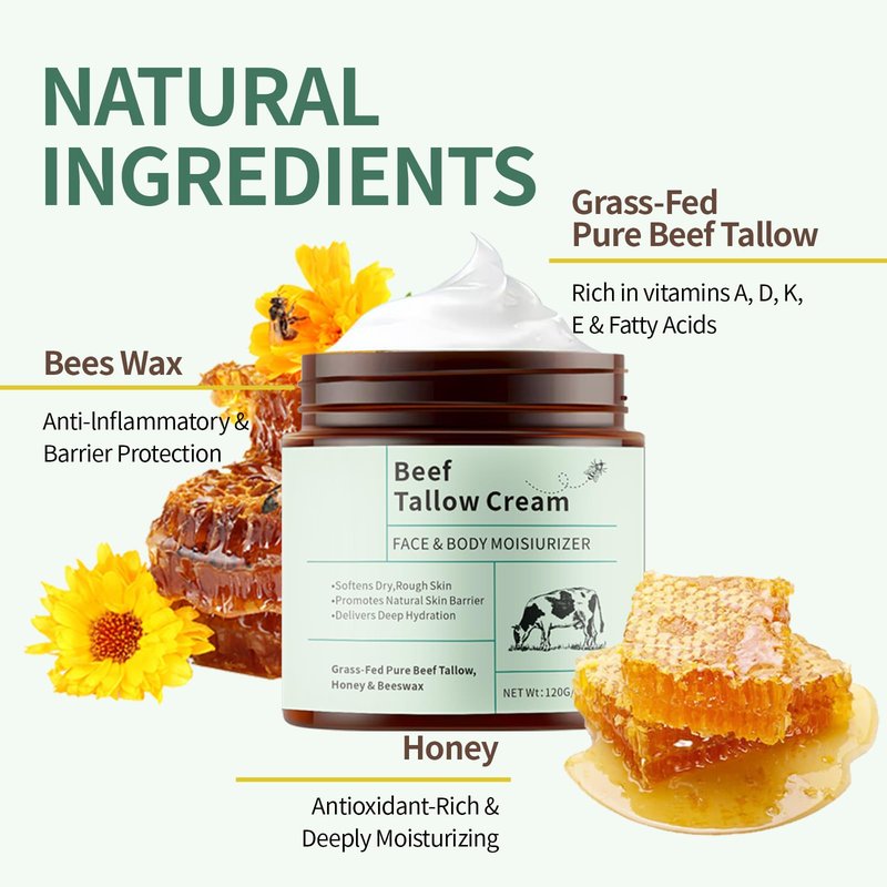 ZTSGU Beef Tallow for Face, Lasting Moisturizer Whipped Beef Tallow and Honey Balm for Face & Body Skin Care.(Unscented)