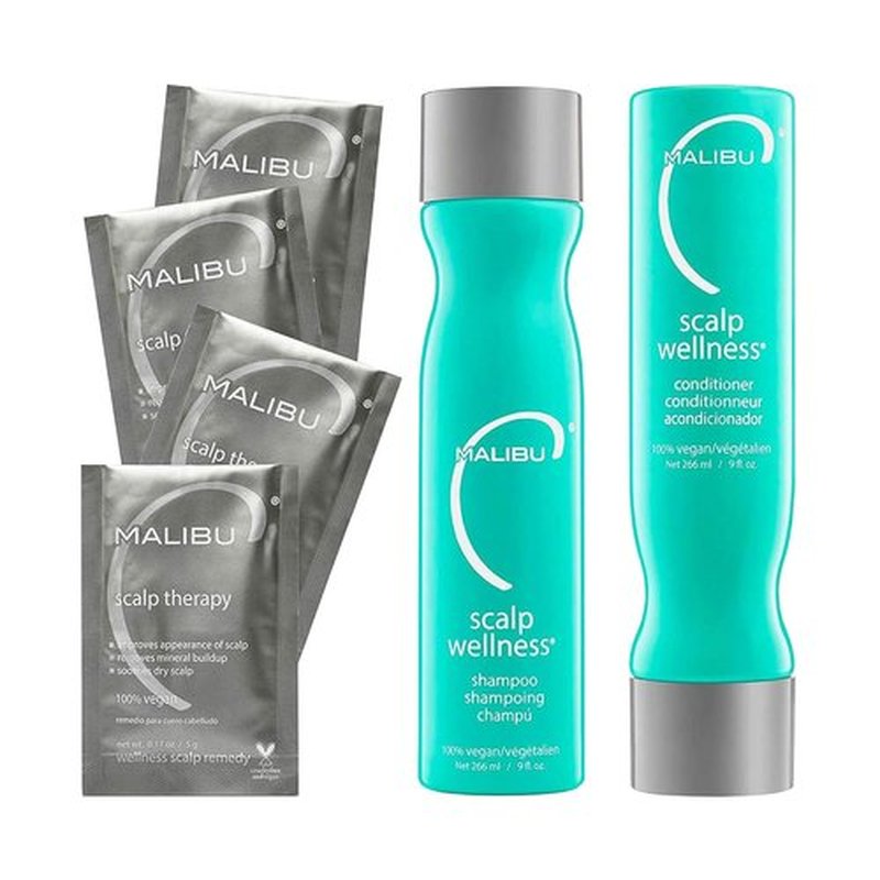 Malibu C Scalp Wellness Collection - Soothing Shampoo & Conditioner Set for Dry Scalp - Travel Size Packets Included (33.8 oz)