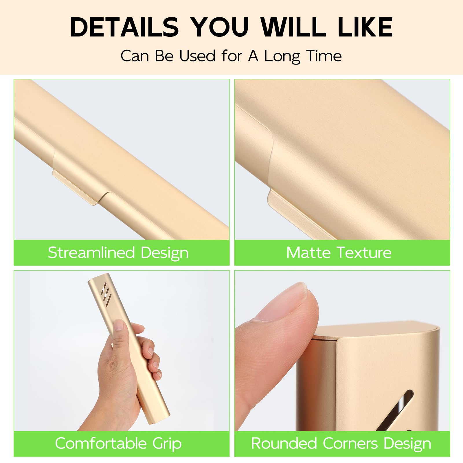Glowivize Travel Toothbrush Case, 2Pack Portable Toothbrush Holders, Durable Aluminum Toothbrush Storage Box, Small Breathable Manual Toothbrush Container for Traveling, Camping, Business Trip - Gold