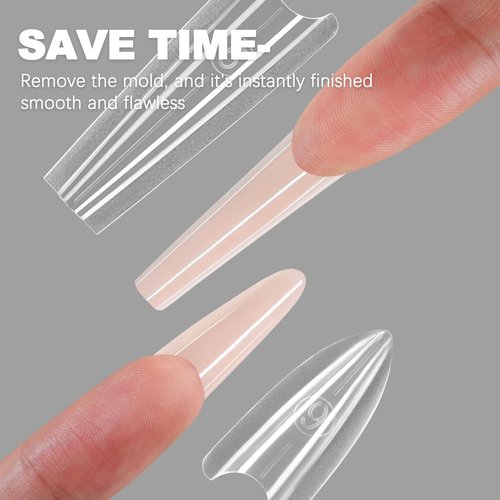 Tucepu Original Sandwich Nails Dual Forms - 150Pcs Almond Round Nail Mold for Quick Nails Extension, No Paper Forms Needed, 15 Sizes Plastic Form, Salon Nail Art Tools