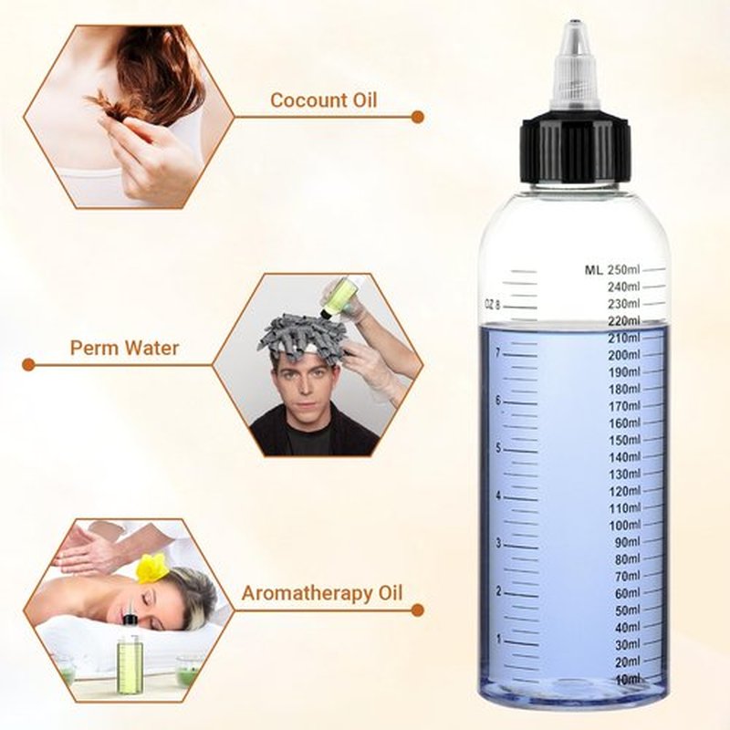 Segbeauty 8.5oz Twist Top Applicator Bottle, 4pcs 250ml Measured Hair Dye Bottles, Clear Empty Hair Oil Bottle with Ratio Graduated Scale, Hair Color Squeeze Bottle Application Bottles for Hair Dyeing