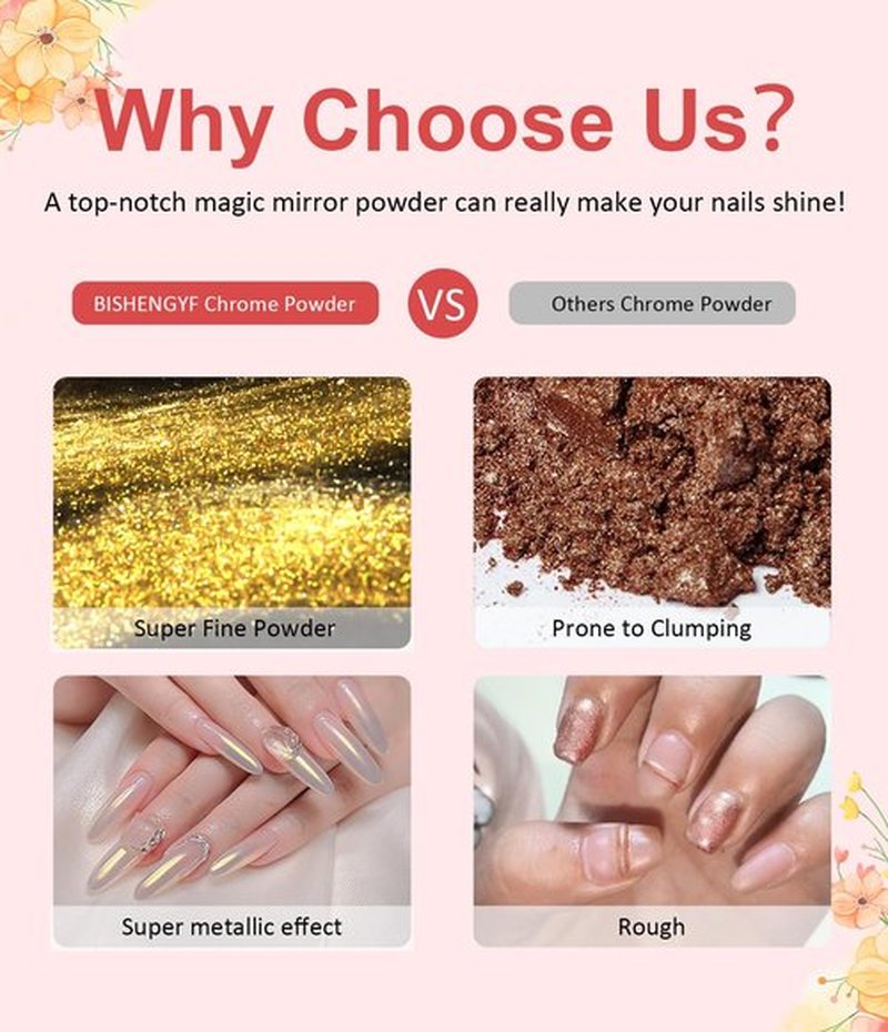 Pearl Chrome Nail Powder BISHENGYF -【Fairy Effect】 Pink Chrome Nail Powder Aurora Mermaid Iridescent White Pearl Clear Nail Chrome Powder, Metallic Mirror Pigment Glitter Dust for Manicure Decoration