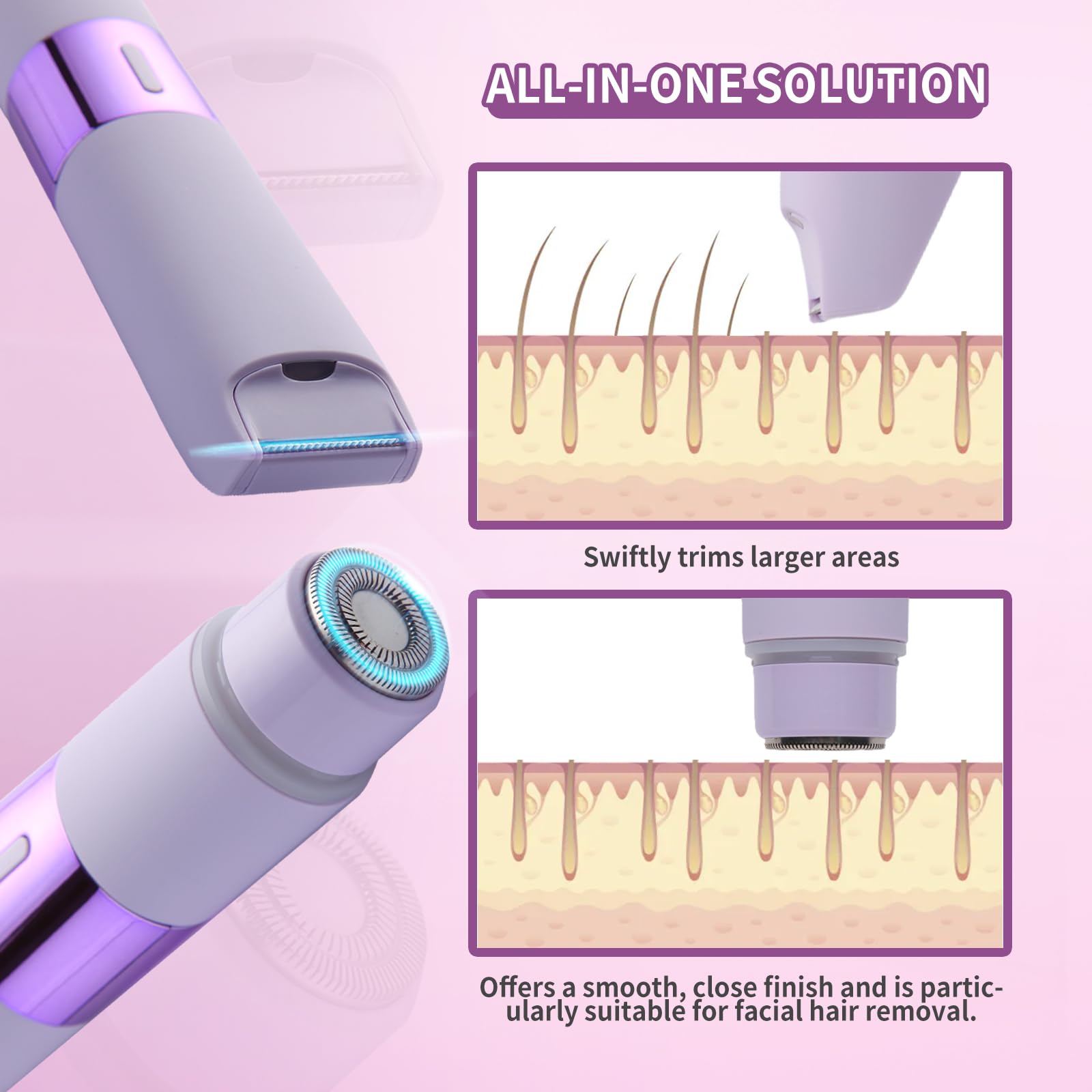 XYOUWEI Bikini Trimmer for Women, 2-in-1 Electric Razor for Womens, Rechargeable Electric Shaver for Legs Arms Pubic Body Hair Trimmer