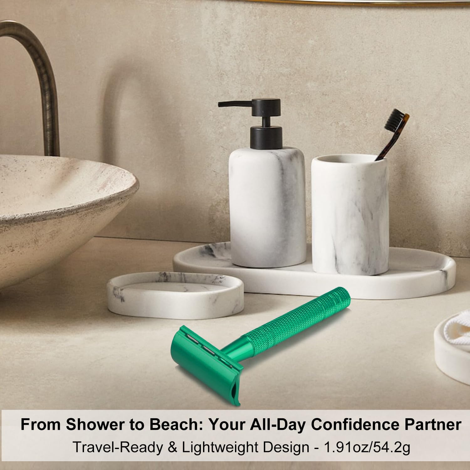 Green Safety Razors for Men and Women, Reusable Metal Single Blade Razor