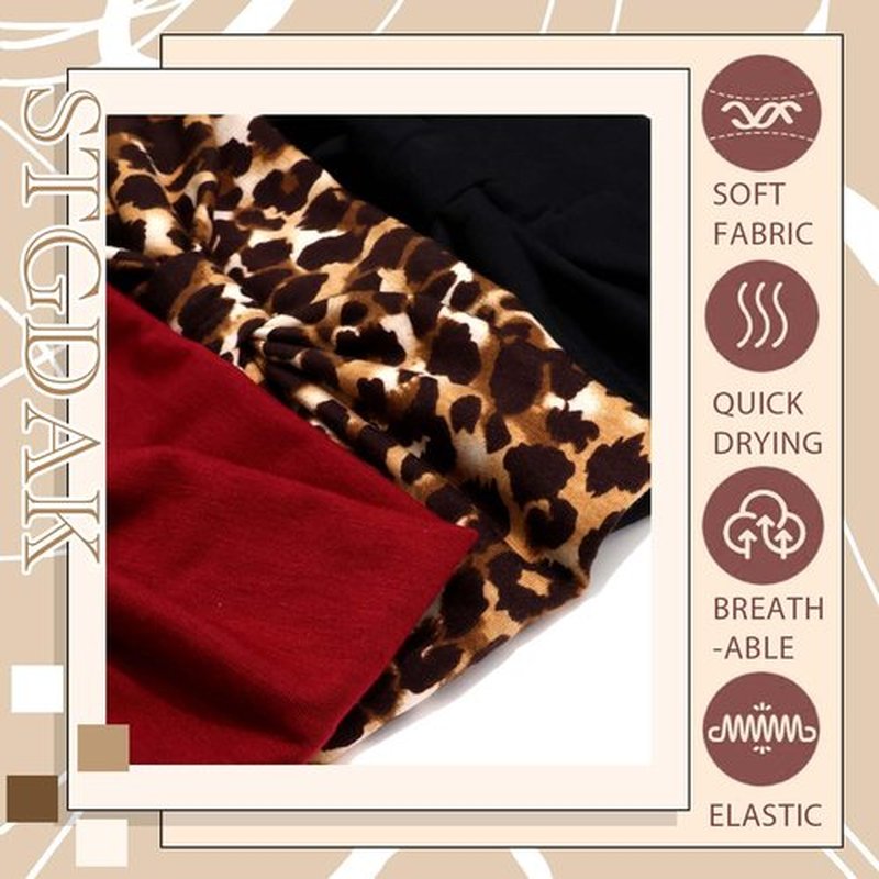 STGDAK Wide Headband Boho Head Bands For Women's Hair Band Burgundy Black Head Wraps Leopard Turban Knotted Headband Non Slip Sweatband Soft Hair Scarf Headbands 3 Pcs