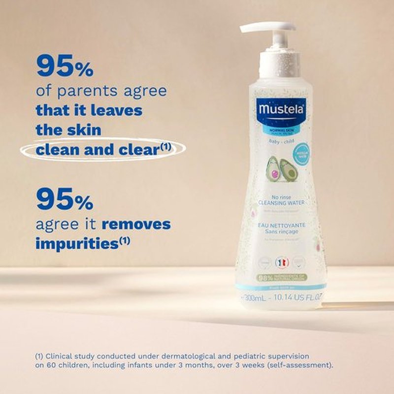 Mustela Baby Cleansing Water - No-Rinse Micellar Formula with Avocado & Aloe Vera - 1 or 2-Pack Options