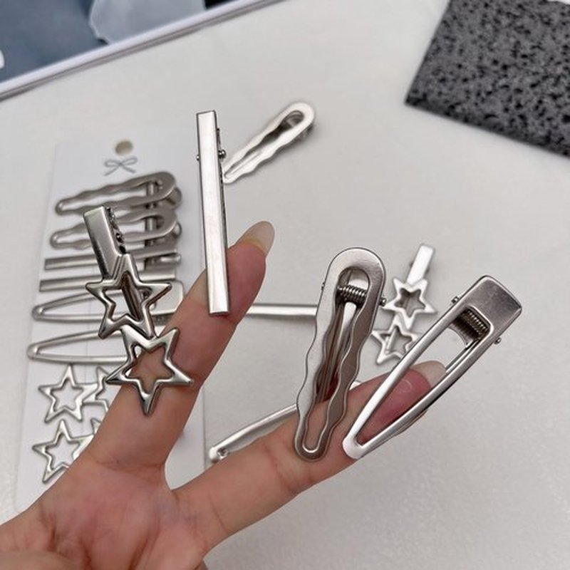 Star Hair Cips Set Silver Metal Heart Wave Y2k 2000s Hair Accessories Barrettes for Women Girls 16PCS