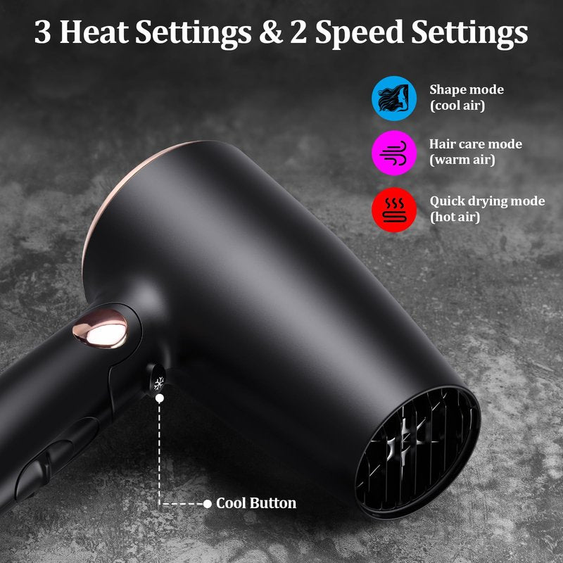 VGR Dual Voltage(100~250V) Travel Hair Dryer with European Plug Adapter for International Travel, Portable Hair Dryer with Concentrator Nozzles
