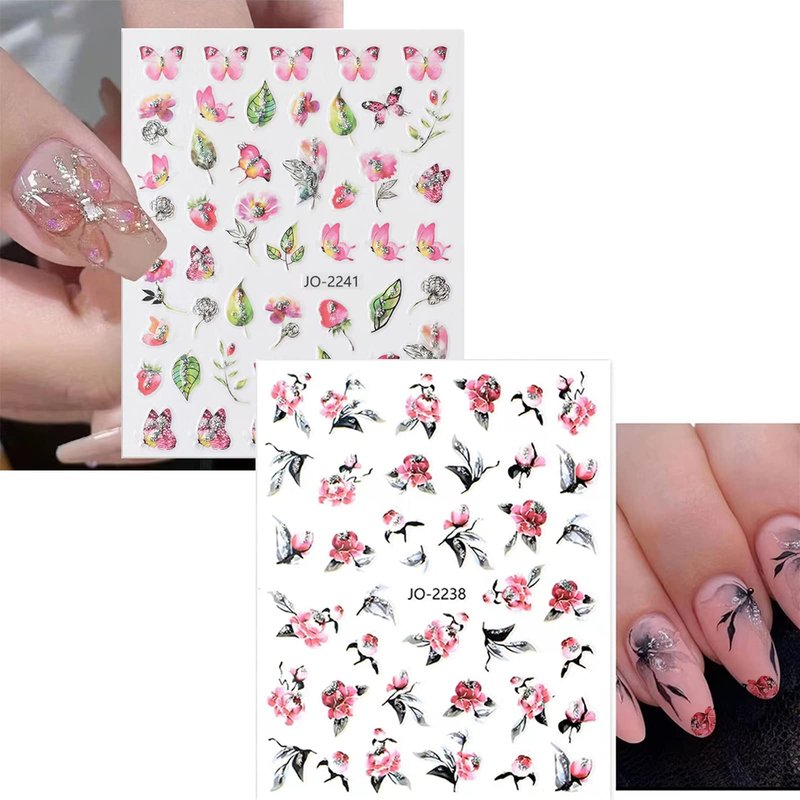 YOSOMK 3D Flower Nail Stickers Decals 9 Sheets Flower Self-Adhesive Nail Decals Spring Flower Nail Stickers for Nail Art Colorful Nail Supplies Accessories for Women French Nail Design Decoration