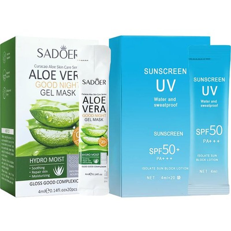 20PCS Mini Sunscreen & 20PCS Mini Aloe Vera Gel - Travel Size Bulk Sunscreen & Aloe Vera Gel (4ml Each), Lightweight & Non-Greasy & Hydrating, Perfect for Outdoor Party, Thank You Gifts, Daily Use