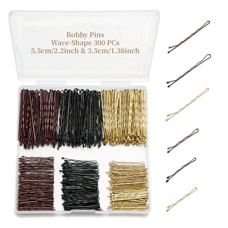 QIUTIMIY 300 Pcs 1.38 & 2.2 Inch Wave-Shaped Bobby Pins Mix Metal Hair Pins Hair Accessories for Women Stylists Hair Sticks Girl