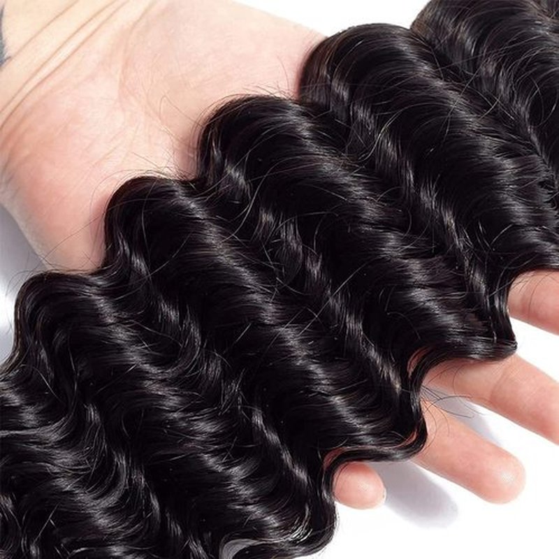 30 32 34 inch Bundles Human Hair Deep Wave Bundles Human Hair 1B Deep Wave 3 Bundle 150g Natural Black for Black Women Natural Color