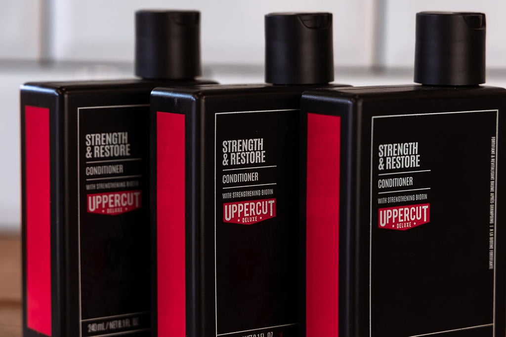 Uppercut Deluxe Conditioner - Strength & Restore 8oz | Biotin & Caffeine Formula for Thin, Fine Hair | Moisturizing & Strengthening Daily Use