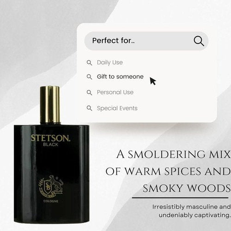 Stetson Black Cologne for Men - Invigorating Scent in 3.4 Ounces Spray Bottle