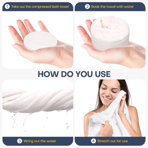 FCaeon Disposable Bath Towels 5 Pack Compressed Towel 55 x 27.5 Inch Quick Dry Disposable Body Towel Travel Towel Reusable Hotel Camping Beach Swimming Gym