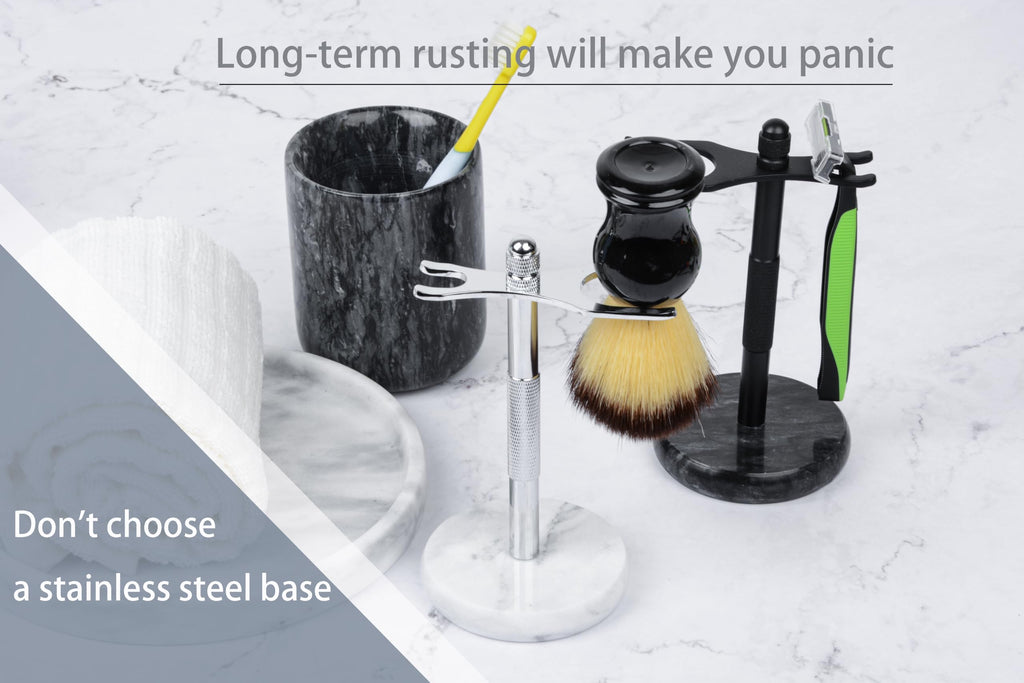 NUOYIA Razor and Brush Stand,Marble Base Razor Holder is More Stable,the Base Will Not Rust and the Fitted Protective Spacer Protects Your Countertop Better Decoration as a Gift(Black)