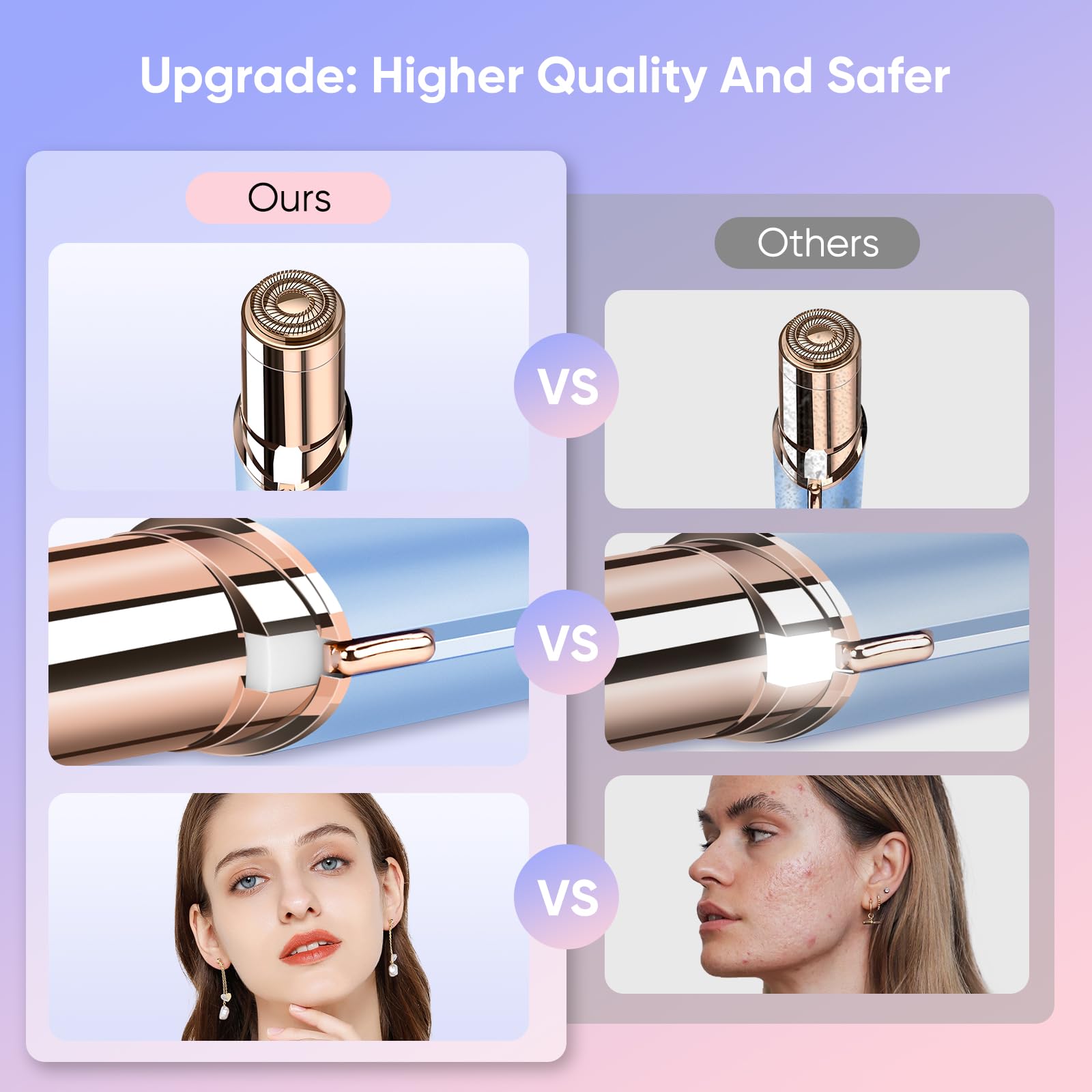 Facial Hair Remover for Women- as Seen on TV Painless Face Shaver -Mini Hair Remover, Electric Razor Shaver Portable Bikini Epilator for Lips, Chin, Armpit, Peach Fuzz, Fingers, Neck, Cheek(Blue)
