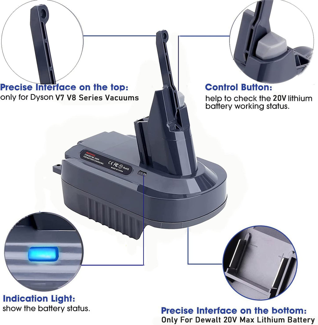 Swidan V7 V8 Battery Adapter Compatible with Dewalt 20V Battery Converted to Replacement for Dyson V7 V8 Battery SV10 SV11 Series Animal Absolute Motorhead Pro HEPA Cordless Stick Vacuum Cleaners