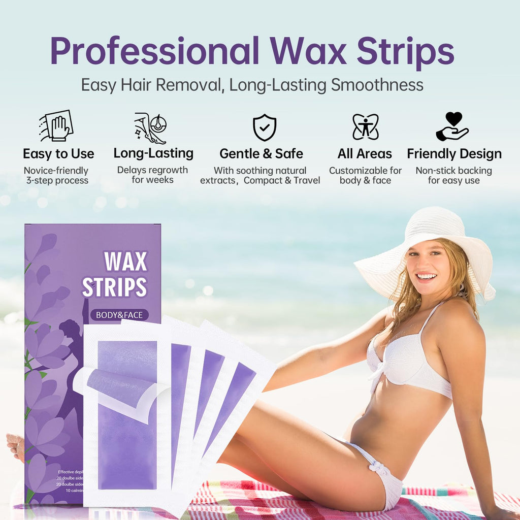 Nest Timber Wax Strips for Hair Removal – 50Count with Soothing Wipes – No Heat Waxing Kit for Women & Men, Face & Body, Bikini, Legs, Underarms – Travel-Friendly & Gentle on Skin