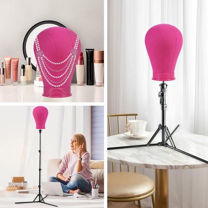 Neverland Beauty & Health 23 Inch Wig Head, Wig Stand Tripod with Head, Wig Head Stand with Mannequin Head for Wigs, Wig Stand with Head, Adjustable Tripod Manikin Head Set for Cosmetology(Rose Red)