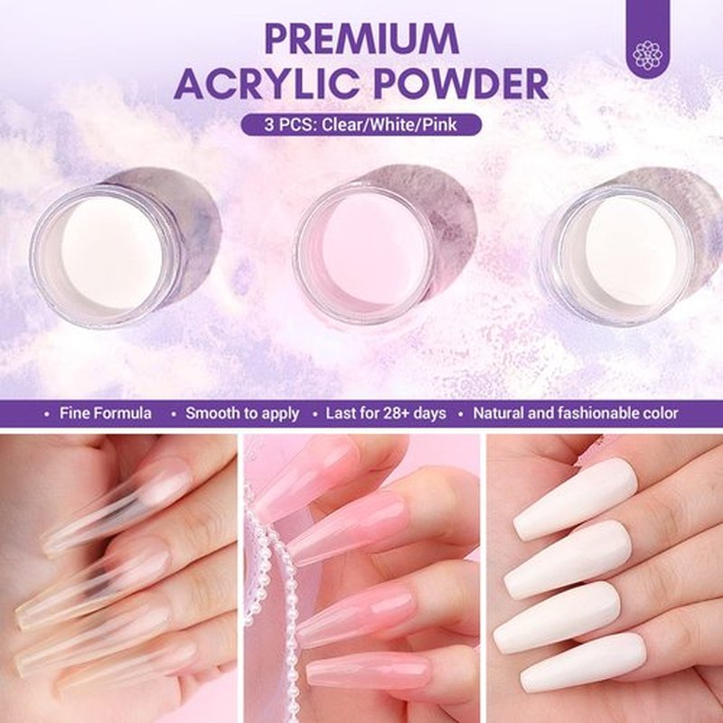 Saviland Acrylic Nail Kit - Drill Included, Clear White Pink Colors, Professional Set with Brushes for DIY Nail Extension