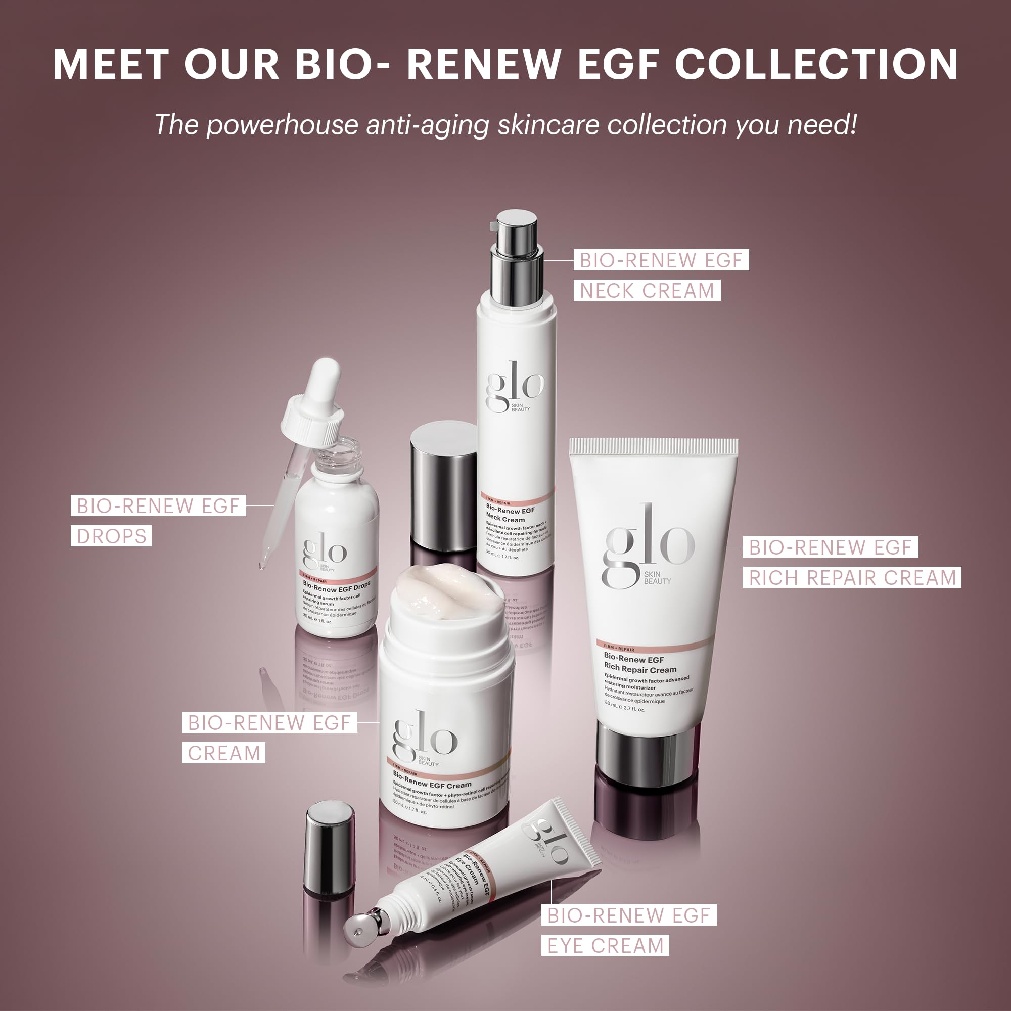 Glo Skin Beauty Bio-Renew EGF Discovery Set ($196 Value) – Travel Size Anti-Aging Skincare Kit for Hydration, Smoothing & Skin Renewal