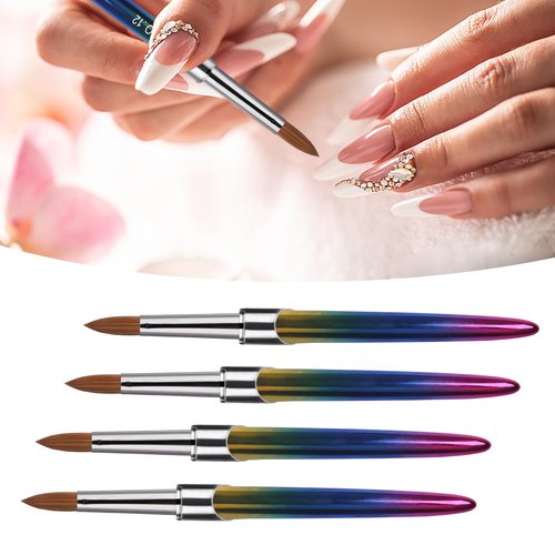 Kolinsky Professional Acrylic Brush Set - 4PCS for Nail Application, Size 10/12/14/16 Powder Brushes for Extension & 3D Carving