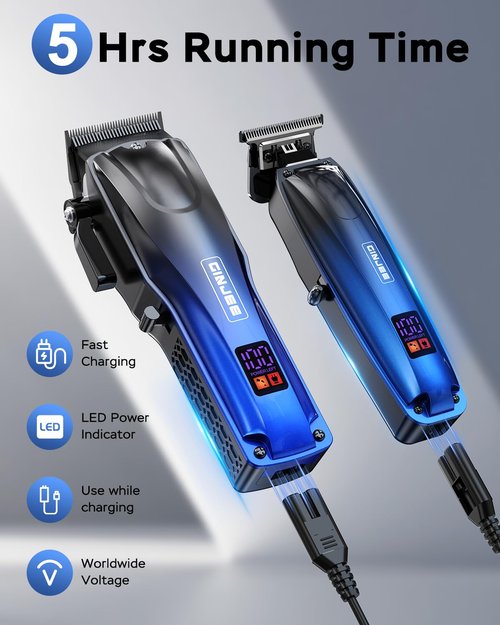 GinJee Professional Hair Clippers for Men Cordless & Corded - Rechargeable Barber Clipper & Trimmer Set with Fade Lever for Home Haircuts, Grooming Kit with Guide Combs, with Travel Case