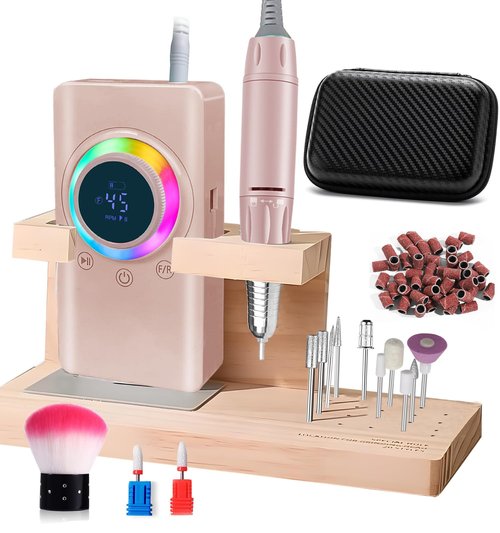 45000RPM Electric Nail Drill with EVA Case & Holder, Professional Rechargeable Nail File Machine with 2×2000mAh Battery 13 Drill Bits ,Cordless Efile Kit for Manicure Pedicure Salon Home