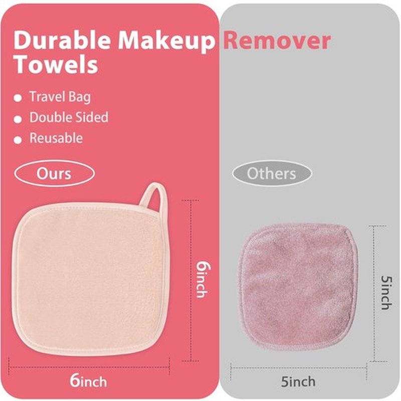 Natwag Makeup Remover Cloths - Reusable Microfiber Face Towels | 12 Pack, 6" x 6", Beige with Mesh Bag
