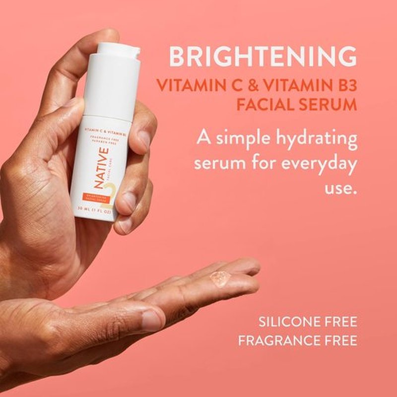 Native Brightening Facial Serum - Hydrating Vitamin C & Niacinamide Formula | Fragrance-Free, 30ml