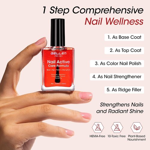 Gellen Active Glow Nail Polish - One Step Ridge Filler & Strengthener with Pomegranate Oil | 0.54 Fl Oz
