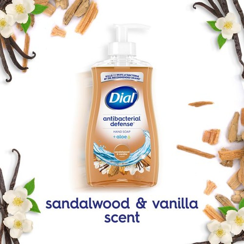 Dial Antibacterial Defense Liquid Hand Soap + Aloe, Sandalwood & Vanilla Scent, 11 Fl Oz (Pack of 12), Dermatologist-Tested Hand Wash, Gentle Formula