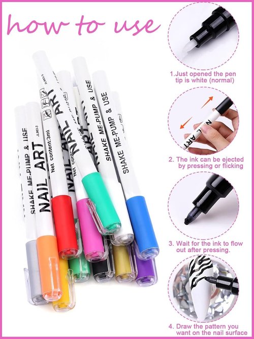 Kalolary 3D Nail Art Pens Set, 12 Color Pens, DIY Nail Art Beauty Adorn Manicure Tools