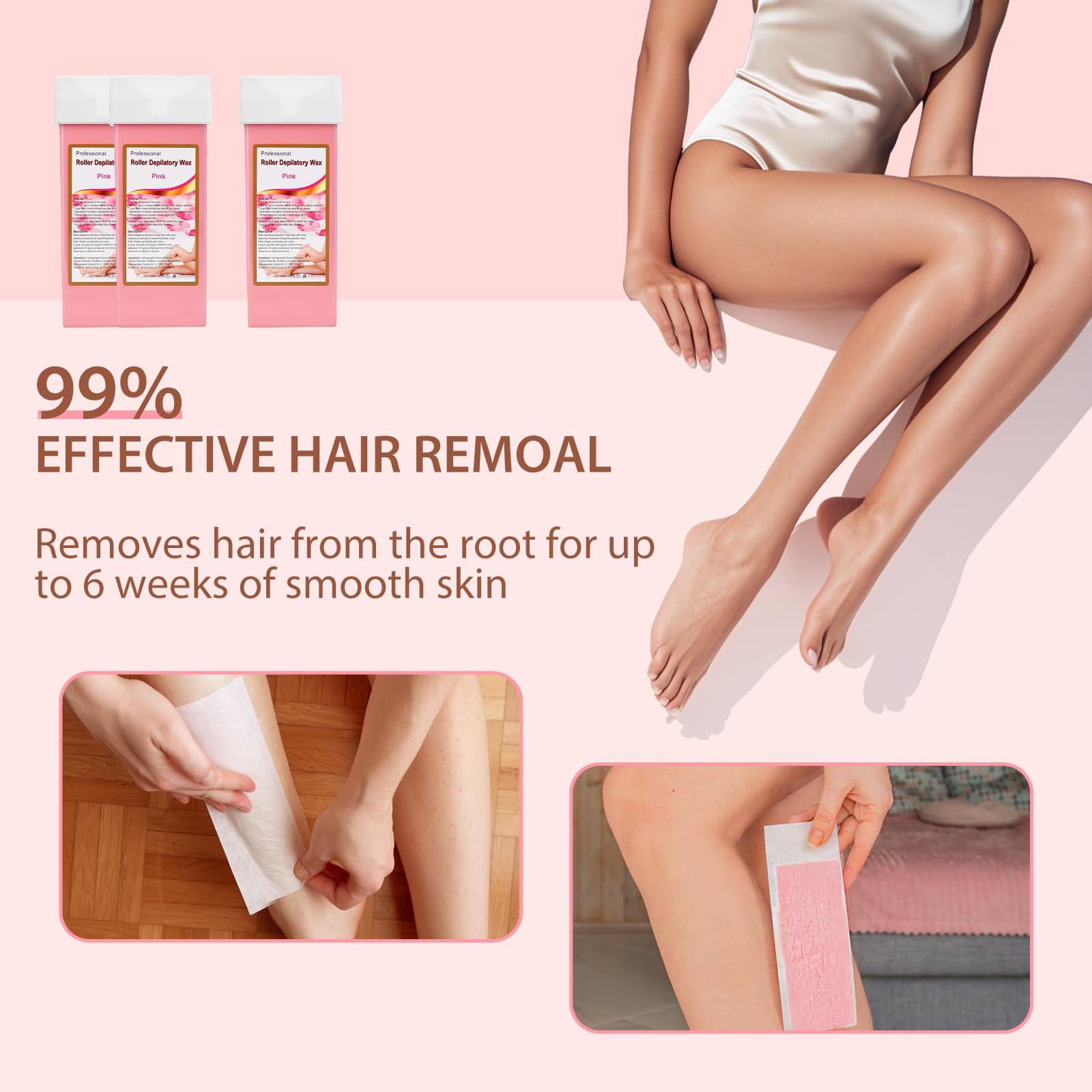Roll on Wax Refill: 4 Aloe Wax Roller Refill - Hair Removal Cartridge for Body Legs Arms (100g/3.53oz, 4 Pack)