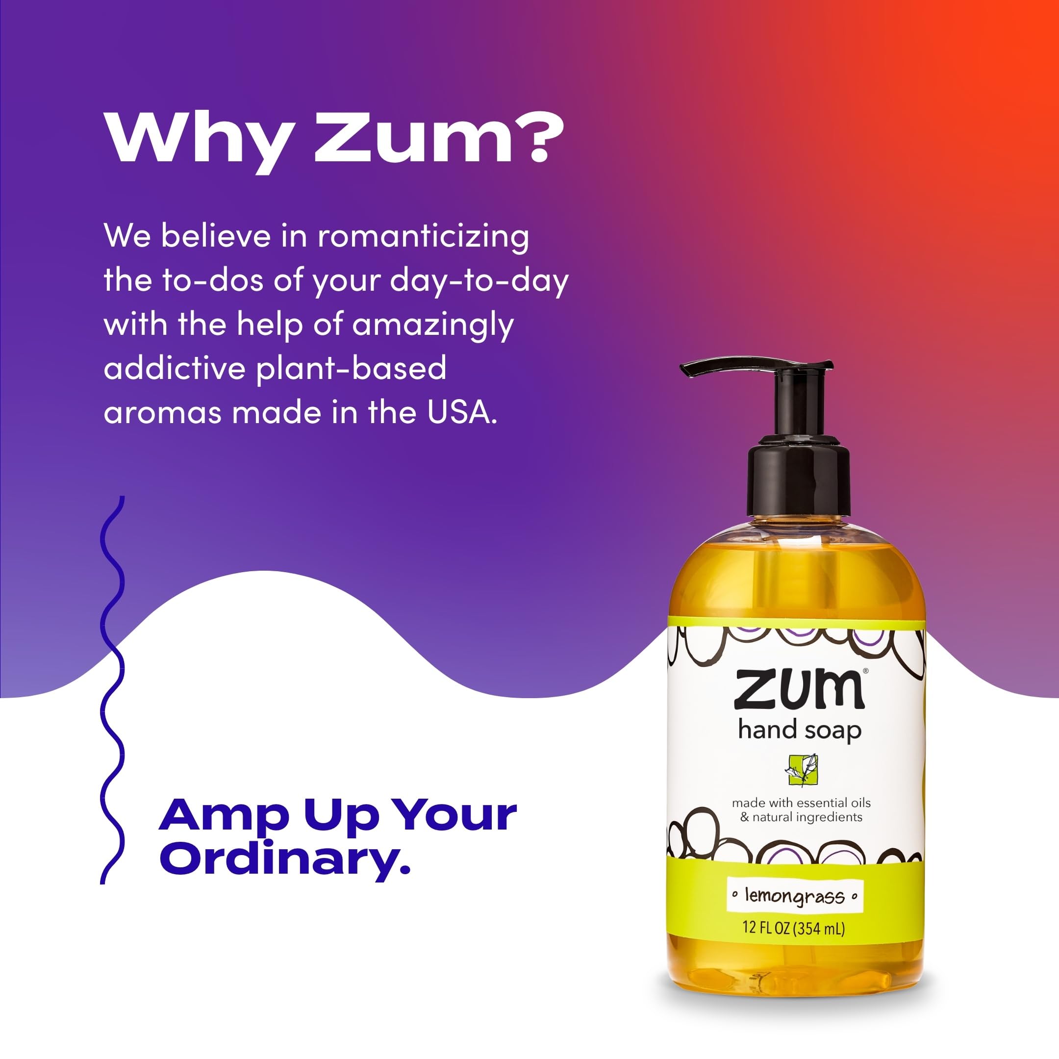Zum Indigo Wild Hand Soap - Natural Liquid Hand Soap - for Bathroom & Kitchen - Lemongrass Scent - 12 oz (4 Pack)