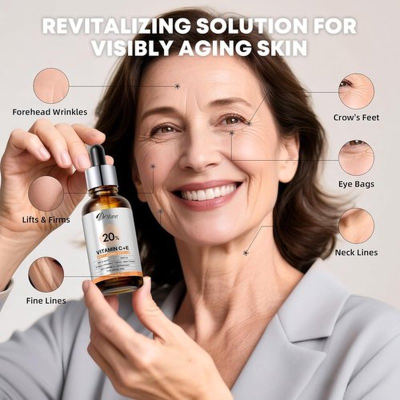 Skiennix Vitamin C Serum - Brightening Anti-Aging Formula with Hyaluronic Acid & Vitamin E for Sensitive Skin