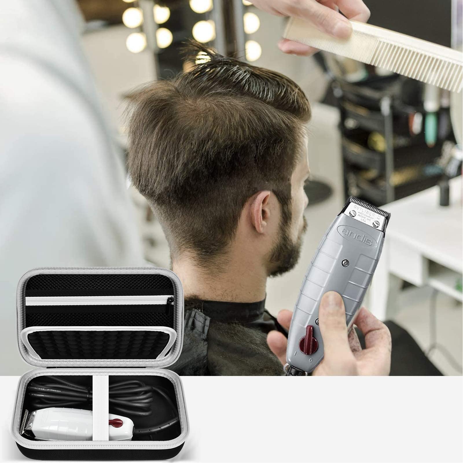 Case for Andis Professional T-Outliner Beard & Hair Trimmer, Model GTO 04780/04710/04603/04775, with Mesh Pocket for Attachment Set - Bag Only (Black+Black Inner)